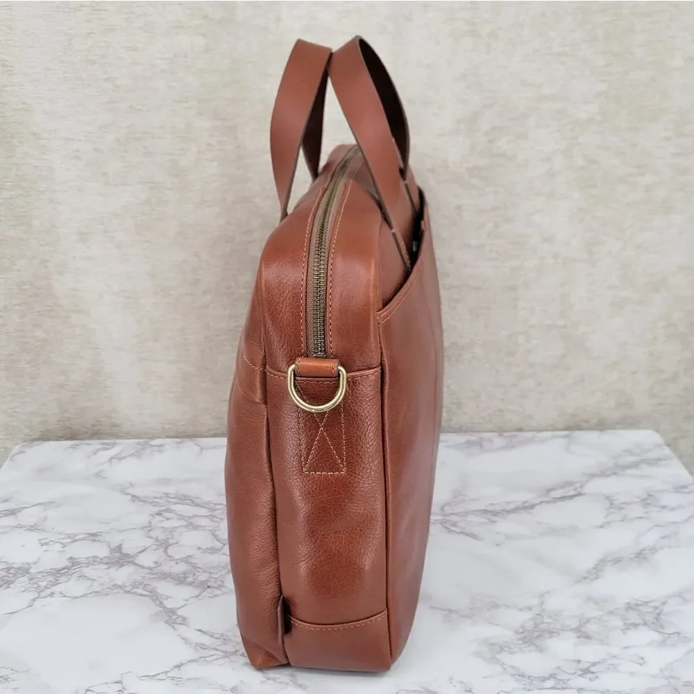 Fossil Leather Brief Workbag Cognac Breifcase Bag